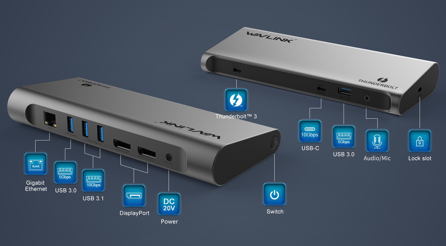WL-UTD23 Thunderbolt™ 3 Single 8K Dual 4K Docking Station - Home